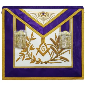 Master Mason Blue Lodge Aprons - Purple Gold Hand Embroidery