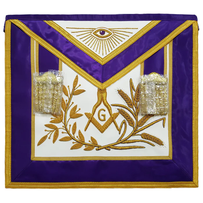 Master Mason Blue Lodge Aprons – Purple Gold Hand Embroidery