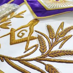 Master Mason Blue Lodge Aprons - Purple Gold Hand Embroidery