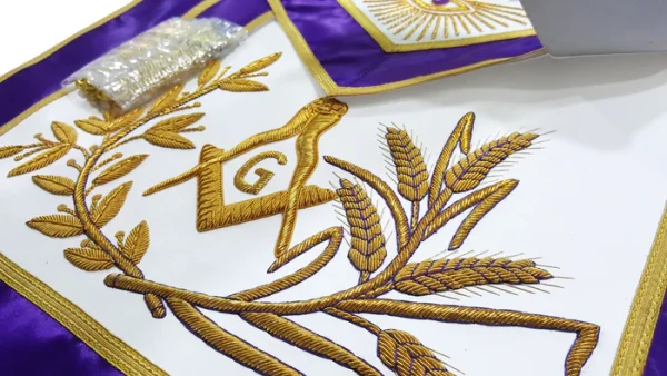 Master Mason Blue Lodge Aprons - Purple Gold Hand Embroidery