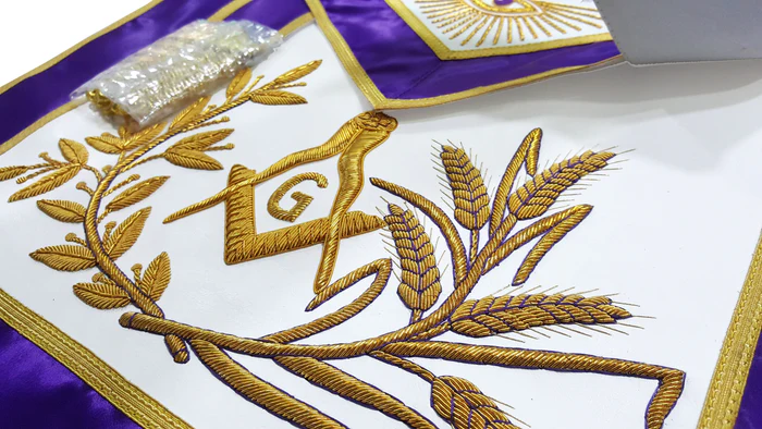 Master Mason Blue Lodge Aprons – Purple Gold Hand Embroidery