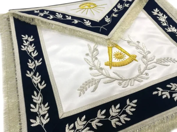 Past Master Blue Lodge Aprons - California Regulation Apron & Past Master Apron Blue Hand Embroidered Silver Bullion