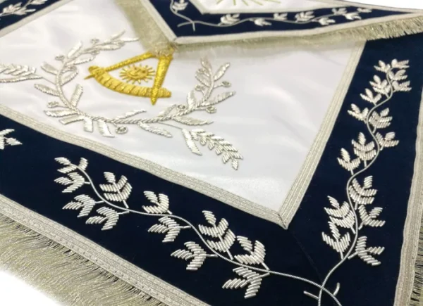 Past Master Blue Lodge Aprons - California Regulation Apron & Past Master Apron Blue Hand Embroidered Silver Bullion