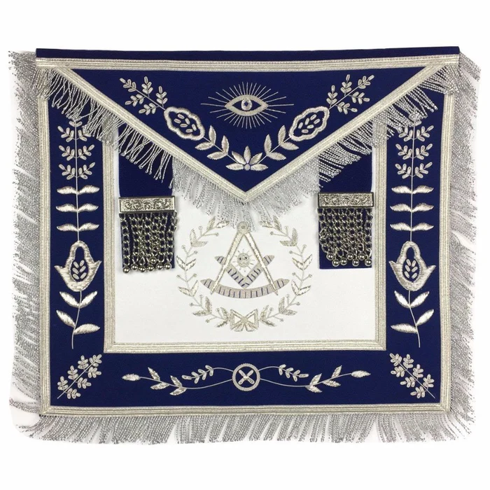 Past Master Blue Lodge Apron – Royal Blue Velvet with Silver Fringe