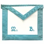 Master Mason French Rite Apron - White Satin Sky Blue Moiré M B Machine Embroidered