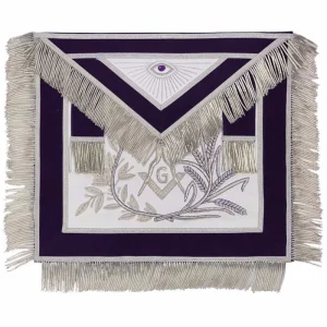 Master Mason Blue Lodge Apron - Purple Velvet with Silver Fringe Hand Embroidered