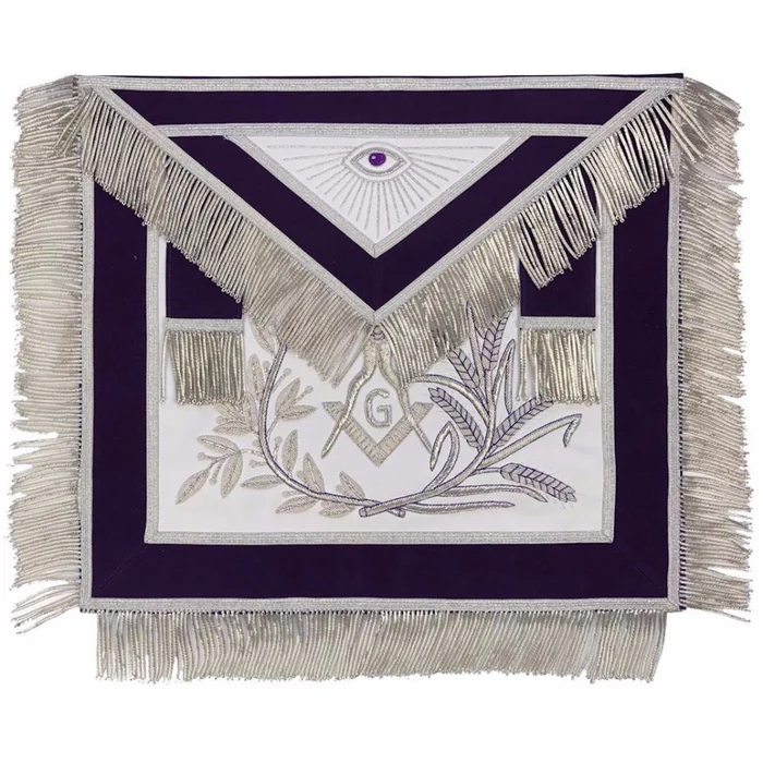 Master Mason Blue Lodge Apron – Purple Velvet with Silver Fringe Hand Embroidered