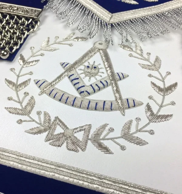 Past Master Blue Lodge Apron - Royal Blue Velvet with Silver Fringe