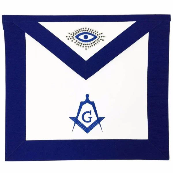 Master Mason Blue Lodge Apron - White & Navy Blue Ribbon