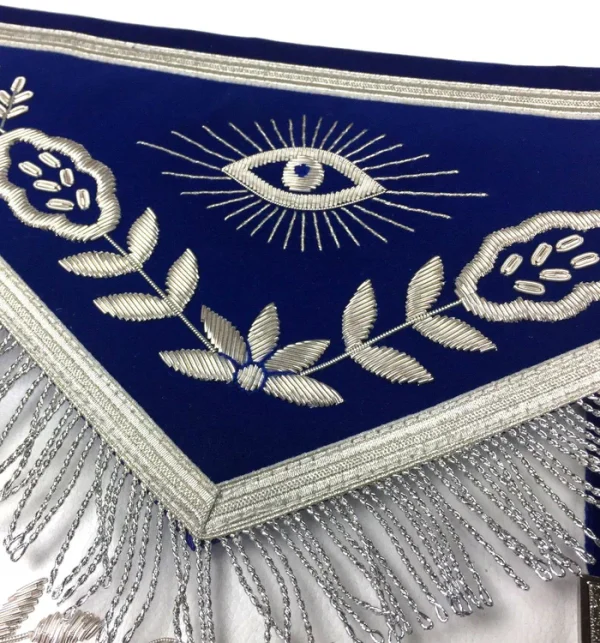 Past Master Blue Lodge Apron - Royal Blue Velvet with Silver Fringe