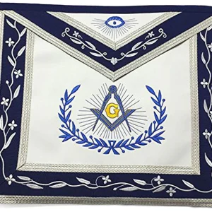 Master Mason Blue Lodge Apron - Navy Blue & White with Silver Braids