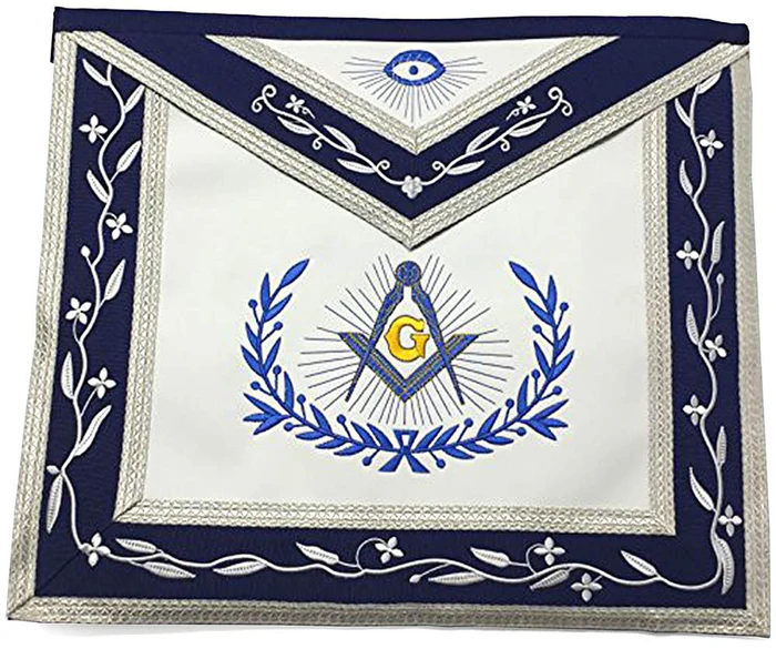 Master Mason Blue Lodge Apron – Navy Blue & White with Silver Braids