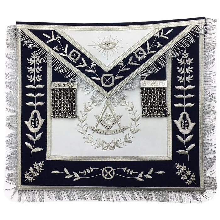 Past Master Blue Lodge Apron – White & Navy Blue Velvet