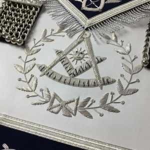 Past Master Blue Lodge Apron - White & Navy Blue Velvet