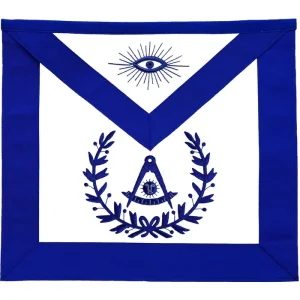 Past Master Blue Lodge Apron - Royal Blue Polyester with Wreath