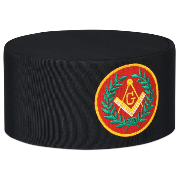 Master Mason Blue Lodge Crown Cap - Black with Red Emblem & Wreath