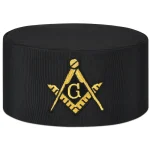 Master Mason Blue Lodge Crown Cap - Black Rayon Gold Square Compass Embroidery