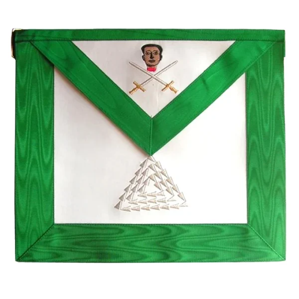 15th Degree Scottish Rite Apron - White & Green Moire with Silver Embroidery 15th Degree Scottish Rite Apron - White & Green Moire with Silver Embroidery
