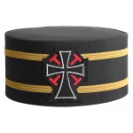 Past Commander Knights Templar Crown Cap - Black Rayon Double Gold Braid