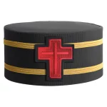 Sir Knight Knights Templar Crown Cap - Black Rayon Red Cross Double Braid