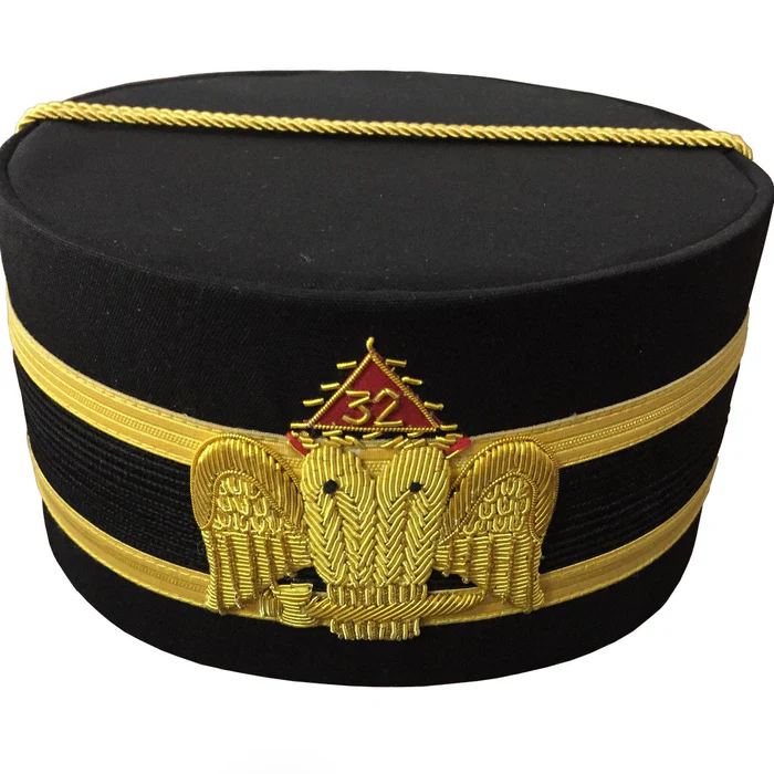 32nd Degree Scottish Rite Crown Cap – Wings Down Black with Gold & Black Braid