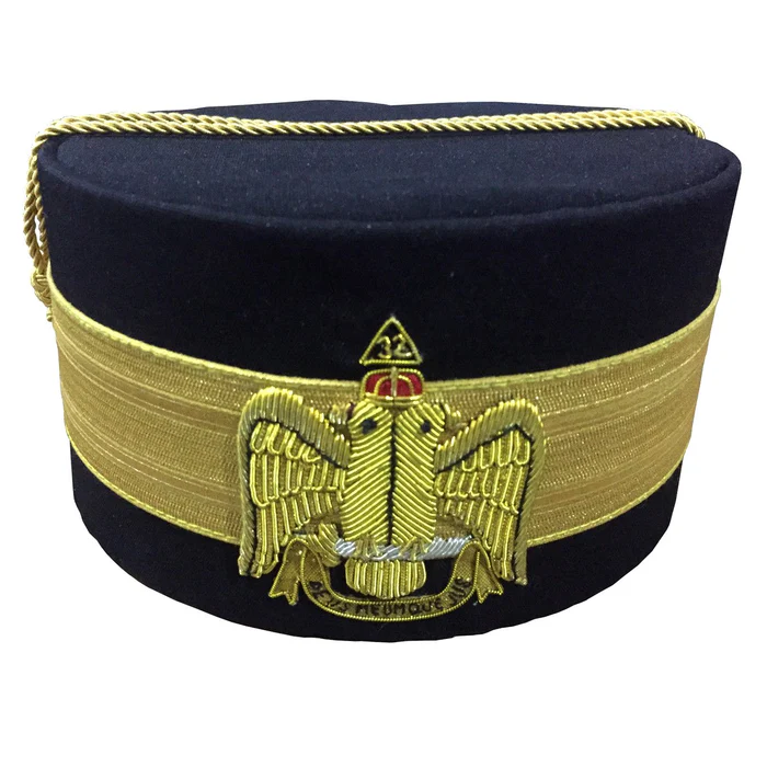 32nd Degree Scottish Rite Crown Cap – Wings Down Black Hand Embroidered