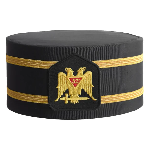 32nd Degree Scottish Rite Crown Cap - Black Rayon with Double Braid