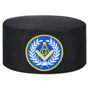 Master Mason Blue Lodge Crown Cap - Black with Blue Emblem & Wreath