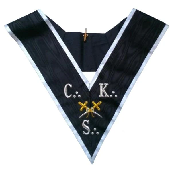 30th Degree Scottish Rite Collar - CKS Black Moire with Grey Borders 30th Degree Scottish Rite Collar - CKS Black Moire with Grey Borders
