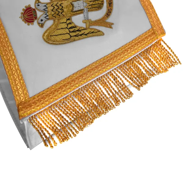 33rd Degree Scottish Rite Cuff - White Silk with Hand Embroidery Gold Bullion 2 33rd Degree Scottish Rite Cuff - White Silk with Hand Embroidery Gold Bullion Fringe