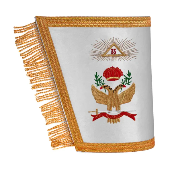 33rd degree scottish rite cuff white silk with machine embroidery bullion 1
