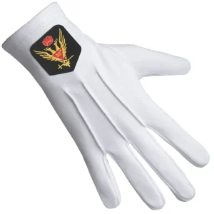 33rd Degree Scottish Rite Gloves - White Cotton With Gold Emblem 6 33rd Degree Scottish Rite Gloves - White Cotton With Gold Emblem