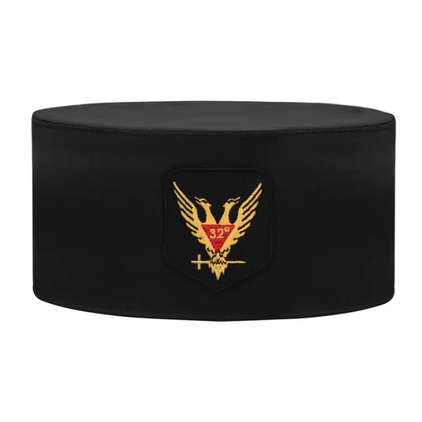 32nd Degree Scottish Rite Crown Cap - Black Rayon with Wings Up Red & Gold