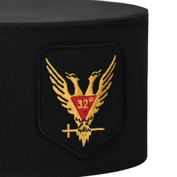 32nd Degree Scottish Rite Crown Cap - Black Rayon with Wings Up Red & Gold