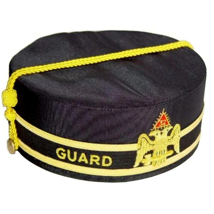 32nd Degree Scottish Rite Crown Cap – Black Hand Embroidery with Gold Cap Cord