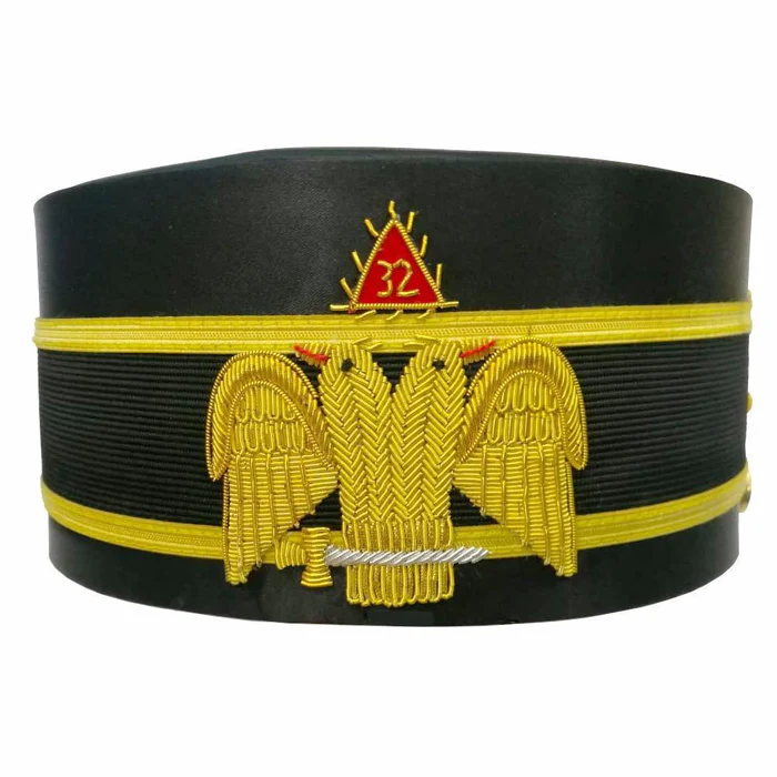 32nd Degree Scottish Rite Crown Cap – Black with Hand Embroidery Bullion