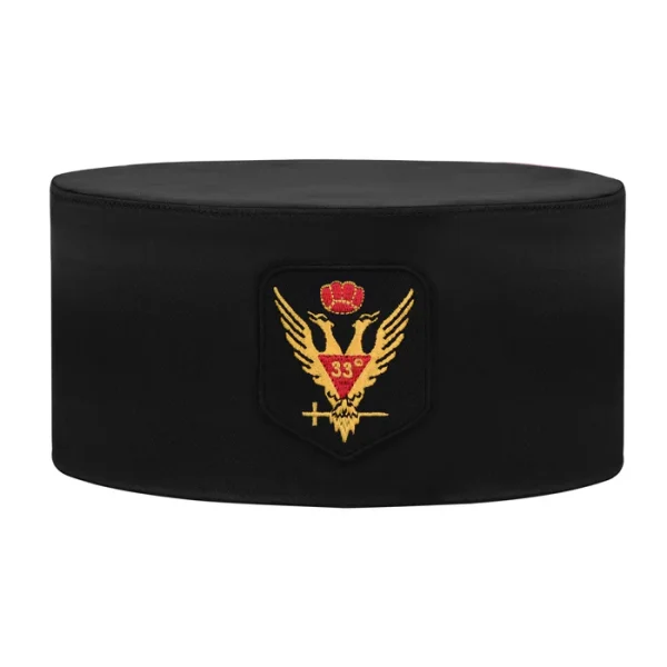 33rd Degree Scottish Rite Crown Cap - Black Rayon with Wings Up Red & Gold