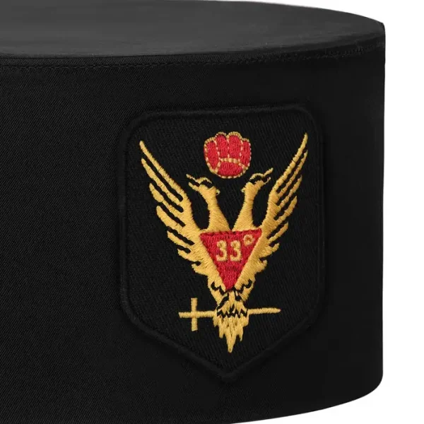 33rd Degree Scottish Rite Crown Cap - Black Rayon with Wings Up Red & Gold