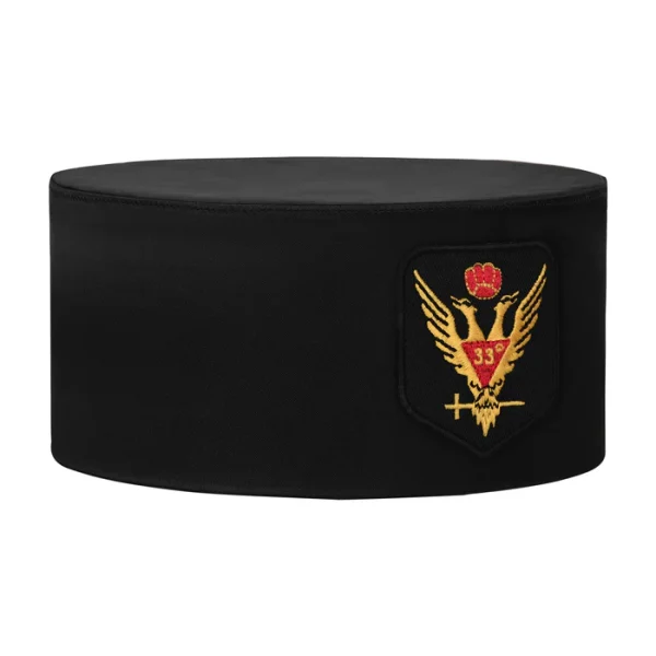 33rd Degree Scottish Rite Crown Cap - Black Rayon with Wings Up Red & Gold