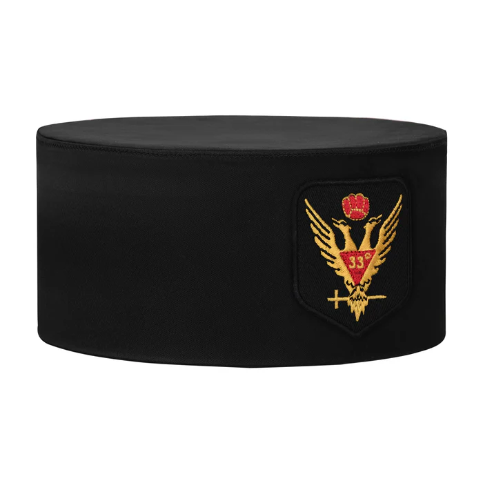 33rd Degree Scottish Rite Crown Cap – Black Rayon with Wings Up Red & Gold