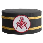 Master Mason Blue Lodge Crown Cap Black Rayon - White Red Emblem Double Braid