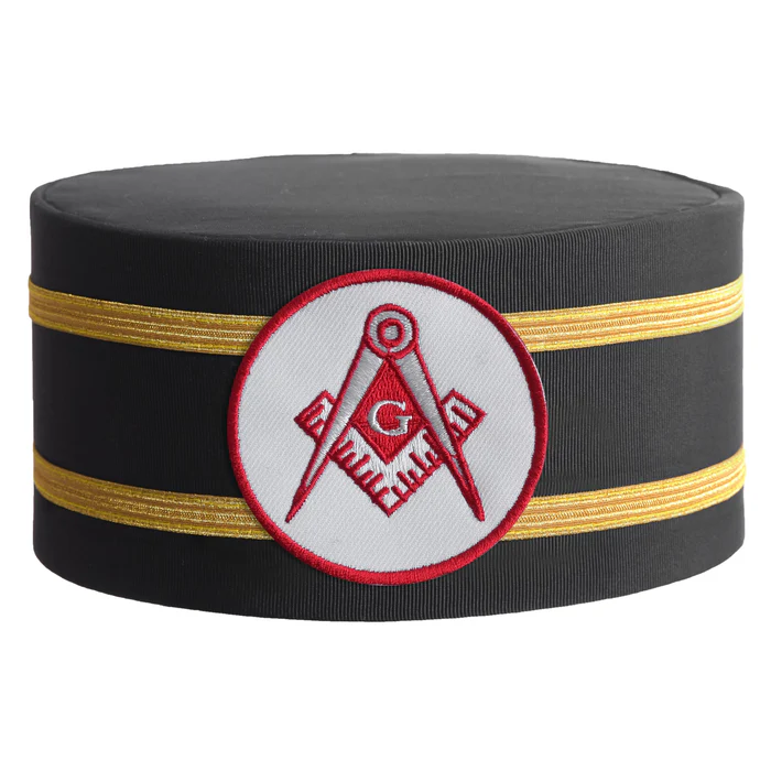 Master Mason Blue Lodge Crown Cap – White & Red with Double Braid