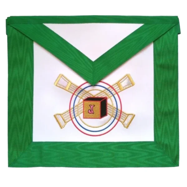 5th Degree Scottish Rite Apron - White with Green Moire 5th Degree Scottish Rite Apron - White with Green Moire