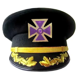 Past Grand Commander Knights Templar Commandery Fatigue Cap - Purple Metal Cross with Braid & Vinework (Gold/Silver)