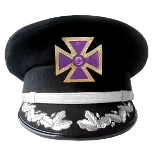 Past Grand Commander Knights Templar Commandery Fatigue Cap - Purple Metal Cross with Braid & Vinework (Gold/Silver)