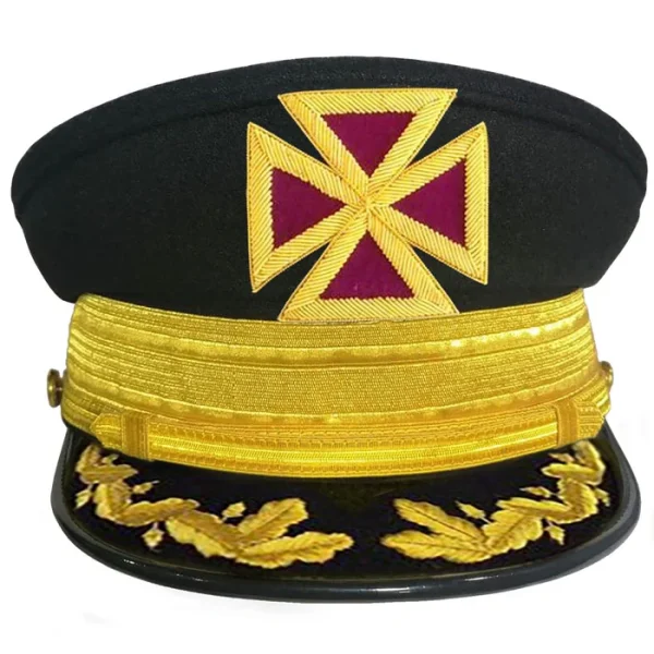 Past Grand Commander Knights Templar Commandery Fatigue Cap - With Vinework & Gold Braid