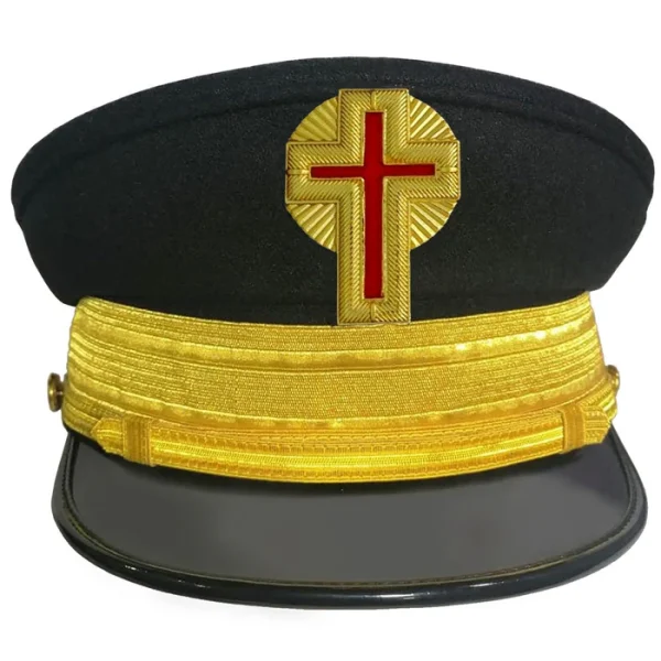 Past Commander Knights Templar Commandery Fatigue Cap - Gold Metal Embroidered with Braids & Rays