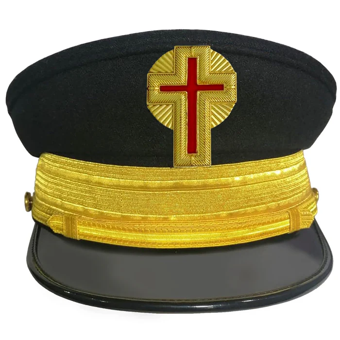 Past Commander Knights Templar Commandery Fatigue Cap – Gold Metal Embroidered with Braids & Rays