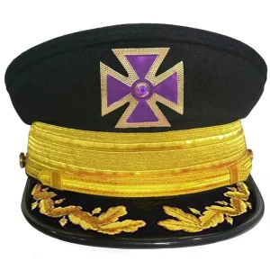 Past Grand Commander Knights Templar Commandery Fatigue Cap - Purple Metal Cross with Large Braid & Vinework (Gold/Silver)