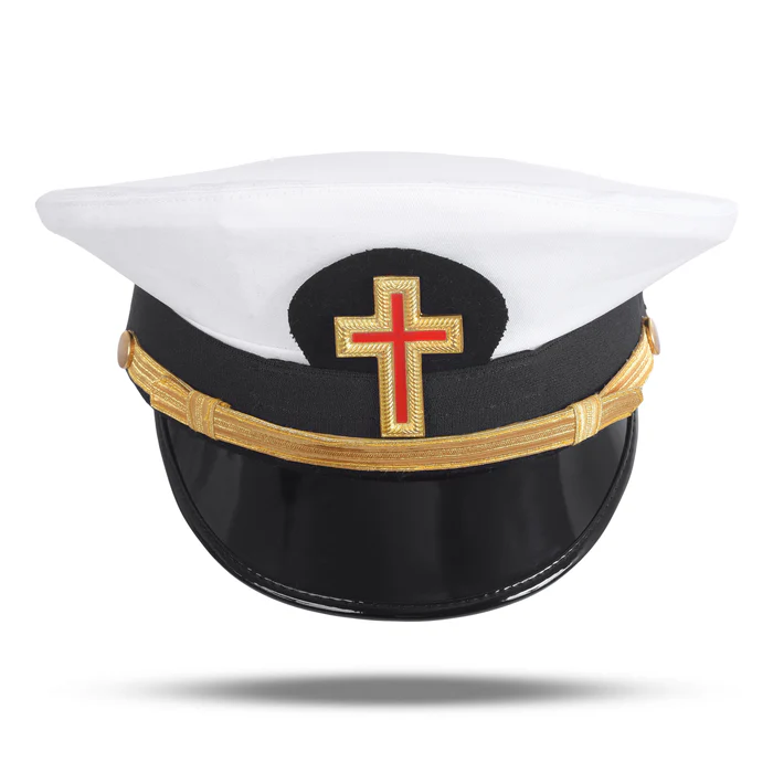 Past Commander Knights Templar Commandery Fatigue Cap – Red Cross with Gold Chin Strap